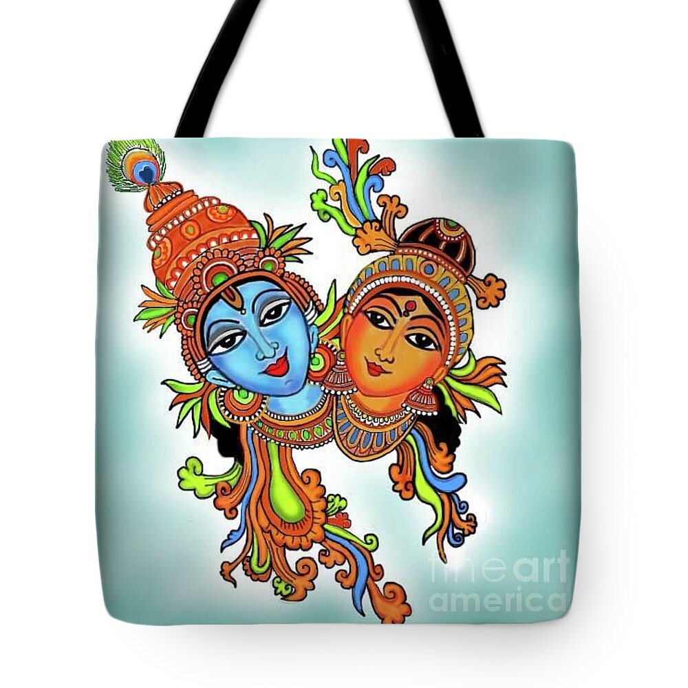 Radha And Krishna Painting Tote Bag featuring the digital art Radha with her Krishna by Latha Gokuldas Panicker