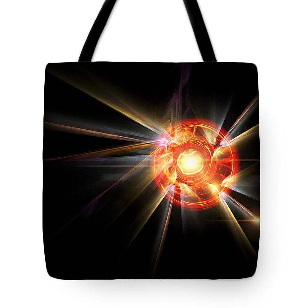 Ray Tote Bag featuring the digital art Radiating Sun by Pelo Blanco Photo