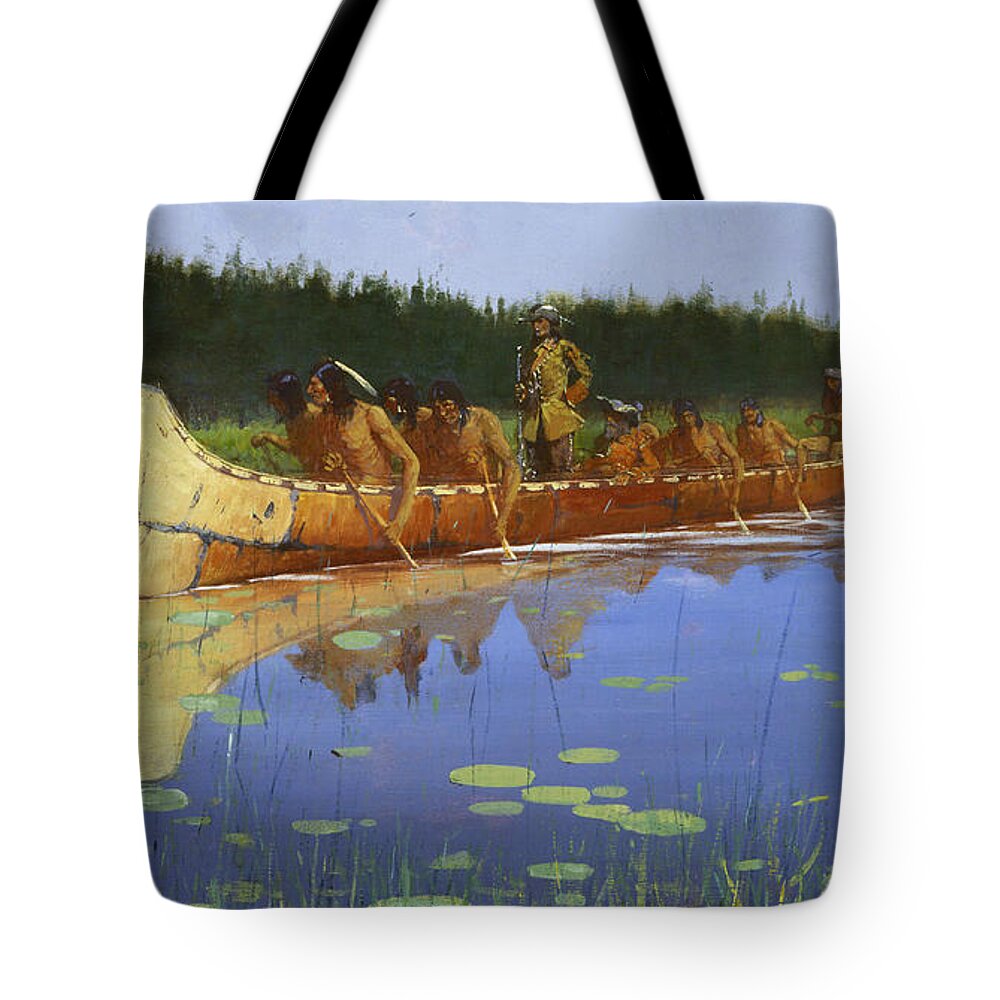 Frederic Remington Tote Bag featuring the painting Radisson and Groseilliers by Frederic Remington