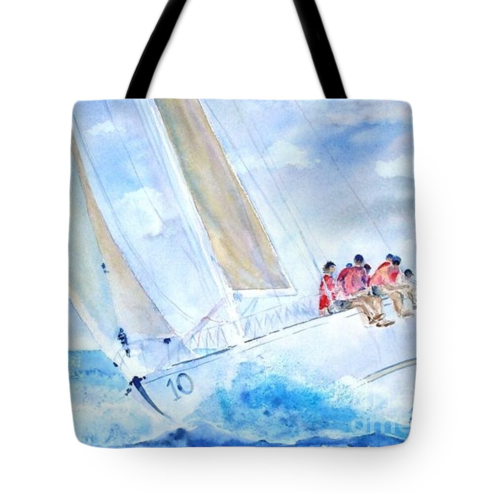 Sailing Tote Bag featuring the painting Rail Riders by Diane Kirk