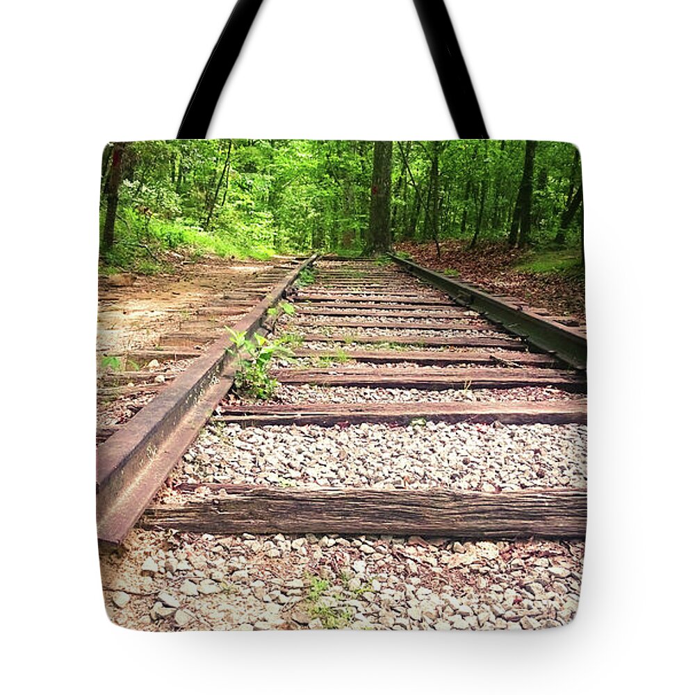 Railroad Tracks To Neverland Tote Bag featuring the painting Railroad Tracks to Neverland by Patricia Awapara