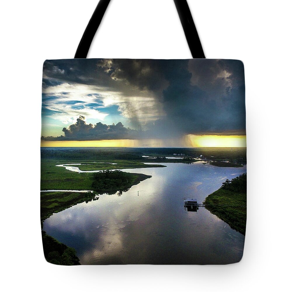 Bon Secour Tote Bag featuring the photograph Rain Clouds Over the Bon Secour River by Michael Thomas