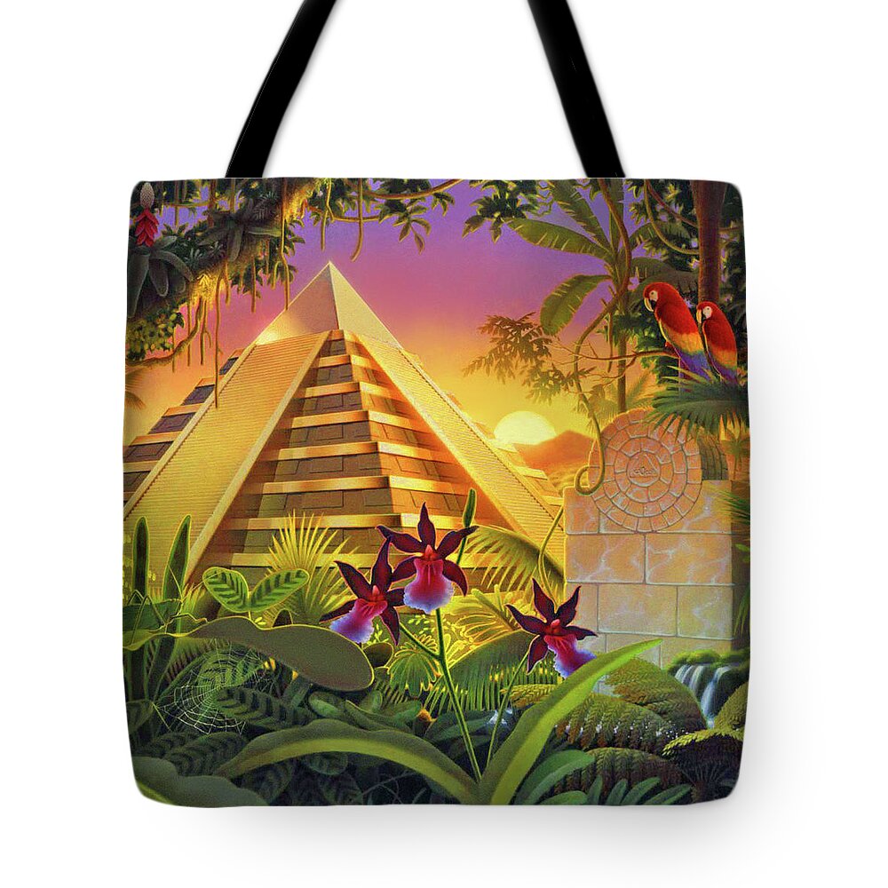 Rain Forest Tote Bag featuring the painting Rain Forest Pyramid by Robin Moline
