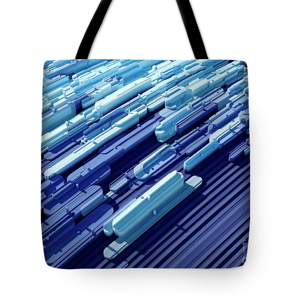 Design Tote Bag featuring the digital art Rain Rounded Rectangles Abstract 3D Pattern by Frank Ramspott