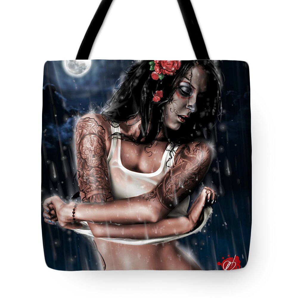 Pete Tote Bag featuring the painting Rain When I Die by Pete Tapang