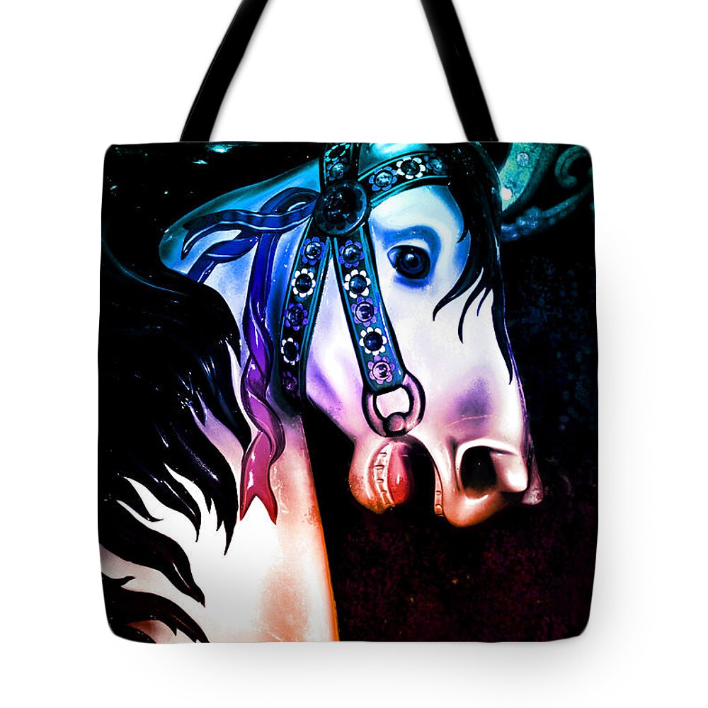 Digital Tote Bag featuring the digital art Rainbow colors Carousel Horse by Patty Vicknair