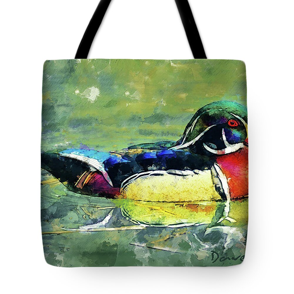 Duck Tote Bag featuring the mixed media Rainbow Duck by Dave Lee