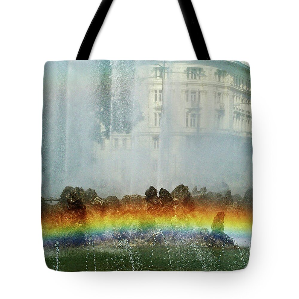 Rainbow Tote Bag featuring the photograph Rainbow Fountain in Vienna by Mariola Bitner