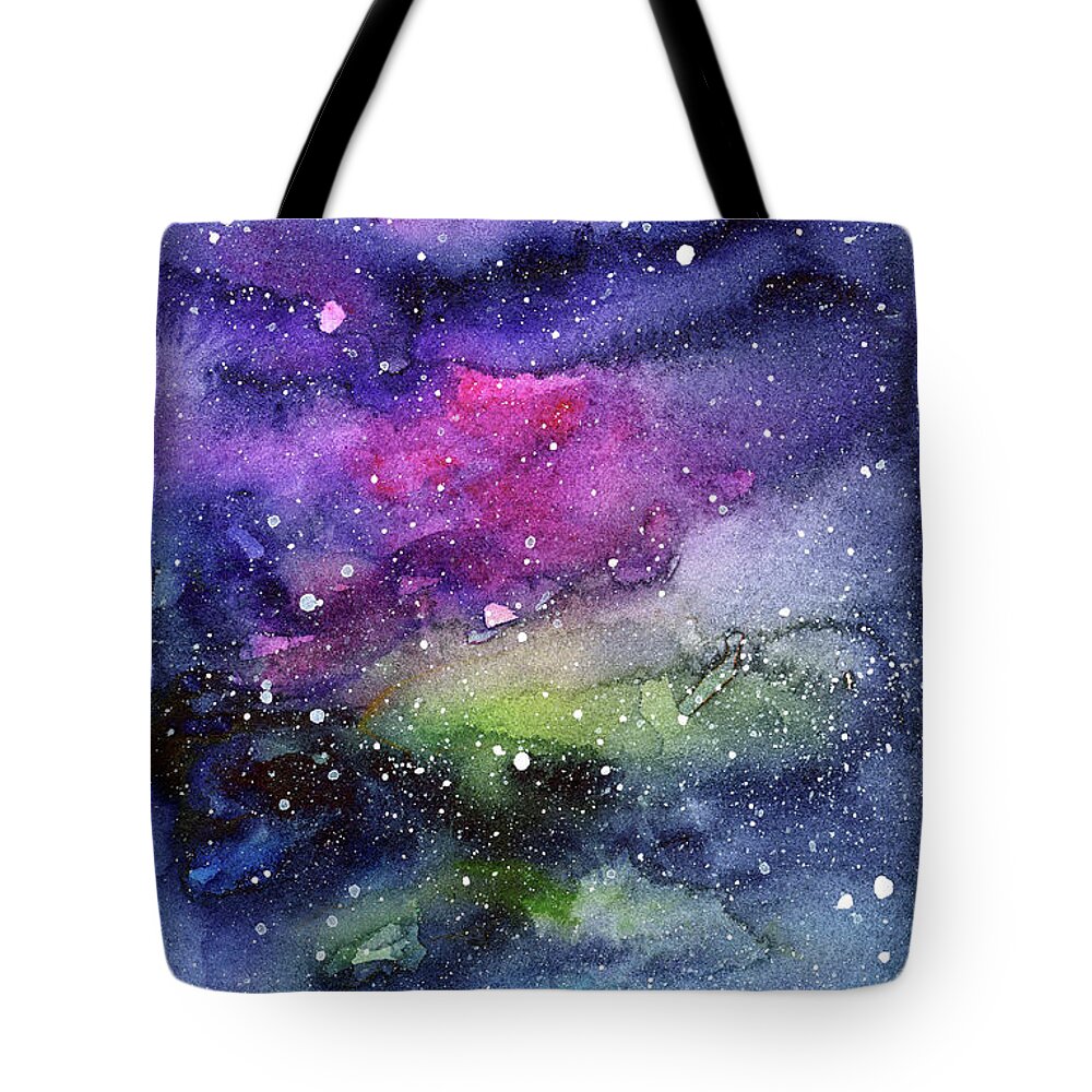Nebula Tote Bag featuring the painting Rainbow Galaxy Watercolor by Olga Shvartsur