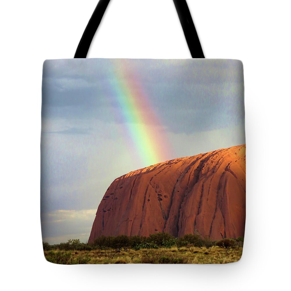 Australia Tote Bag featuring the photograph Rainbow on Uluru 2 by Helaine Cummins