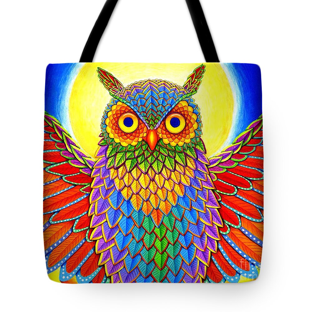 Owl Tote Bag featuring the drawing Rainbow Owl by Rebecca Wang