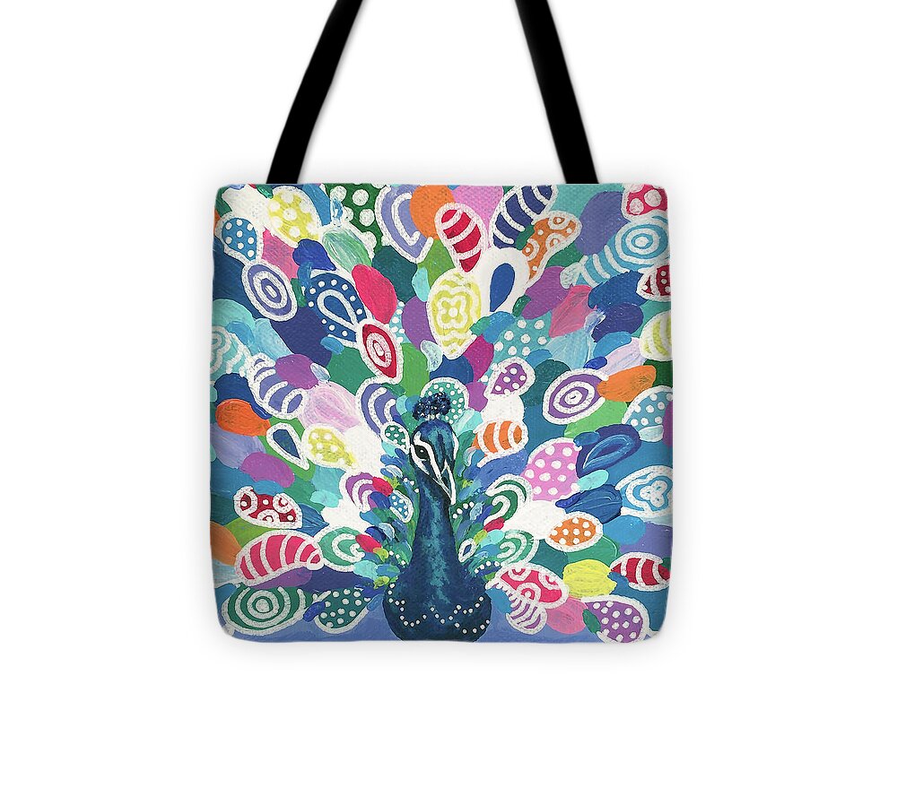 Bird Tote Bag featuring the painting Rainbow Peacock by Beth Ann Scott