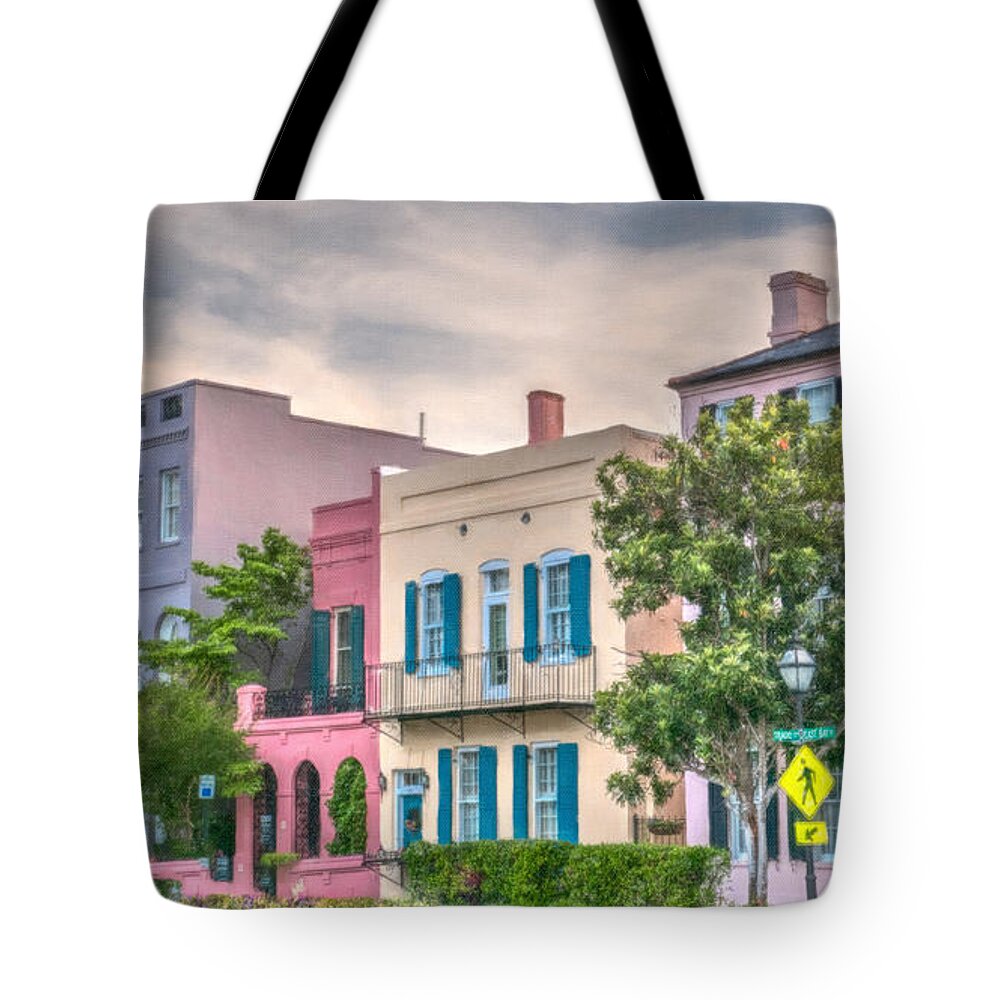 Rainbow Row Tote Bag featuring the photograph Rainbow Row Charleston South Carolina by Dale Powell