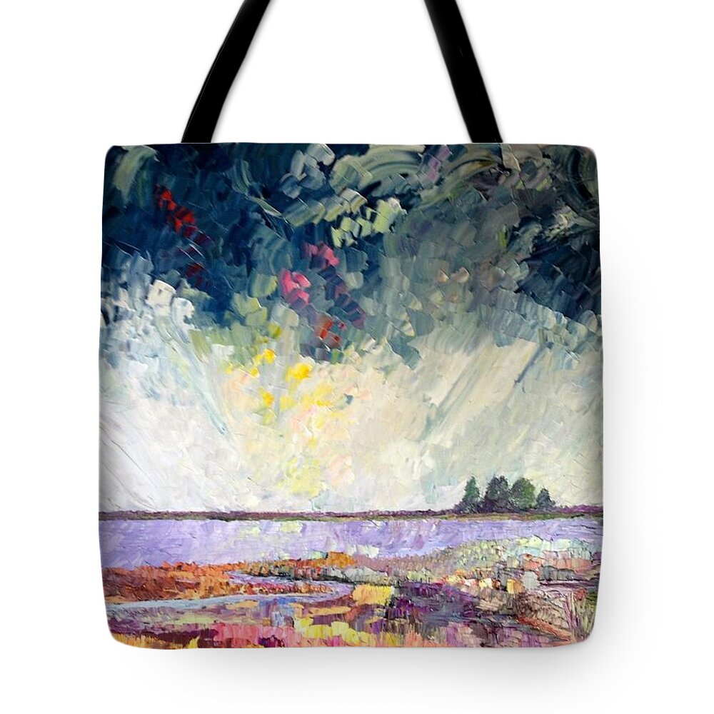Salt Marsh Tote Bag featuring the painting Rainbow Salt Marsh by Carrie Jacobson