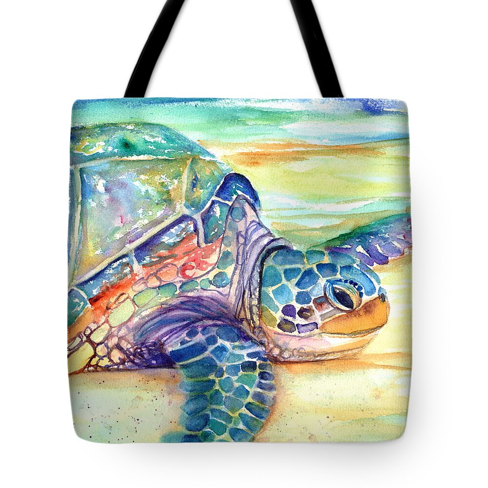 Kauai Art Print Tote Bag featuring the painting Rainbow Sea Turtle 2 by Marionette Taboniar