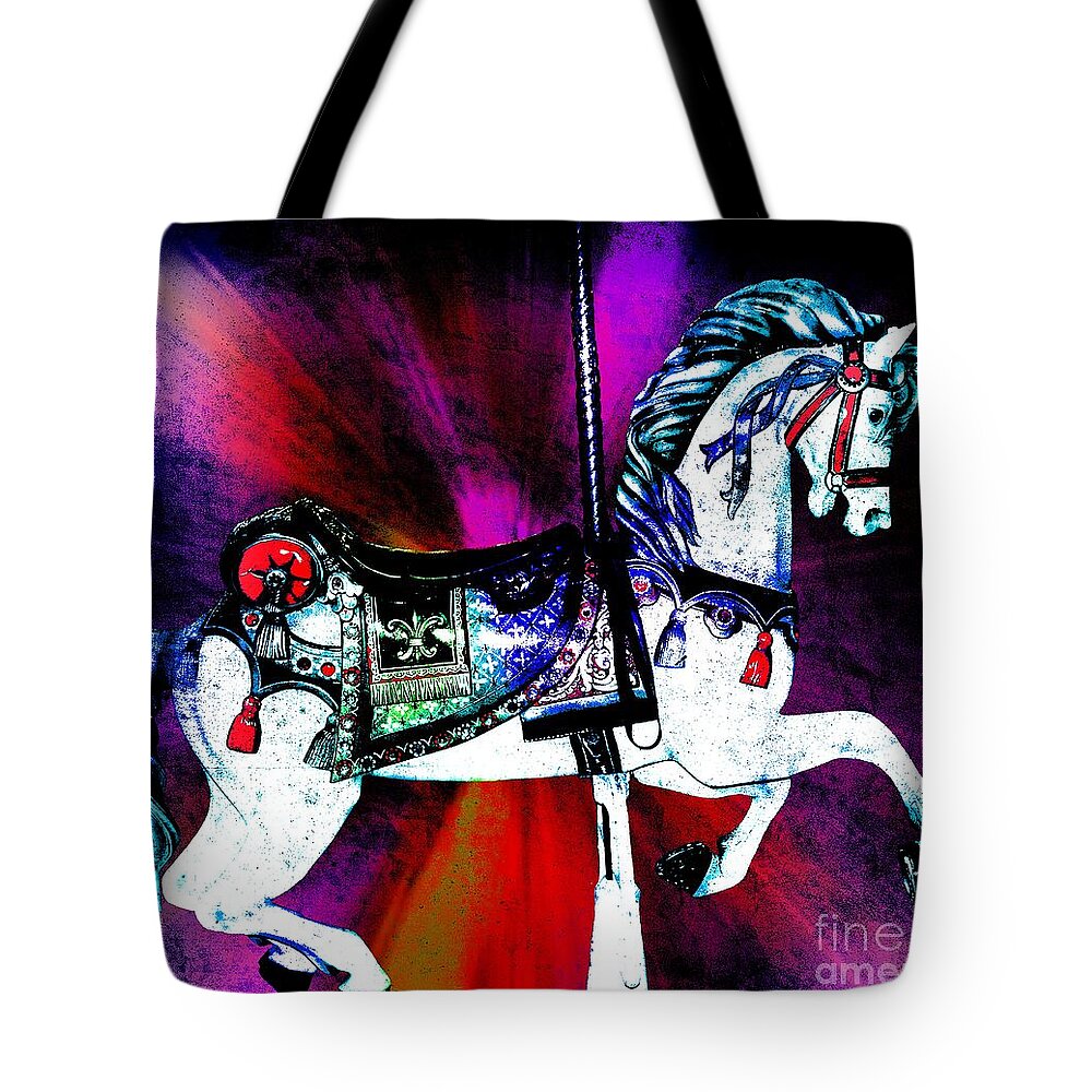 Digital Tote Bag featuring the digital art Rainbow Splash Carousel Horse by Patty Vicknair