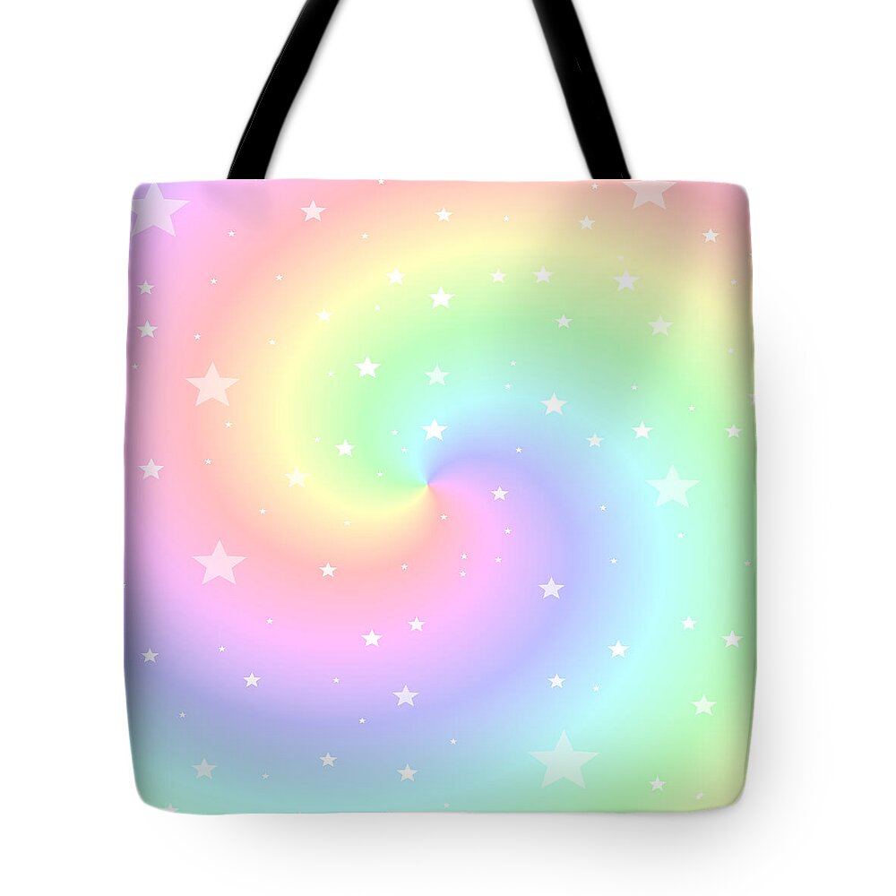Rainbow Tote Bag featuring the digital art Rainbow Swirl with Stars by Marianna Mills