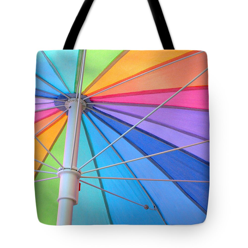 Umbrella Tote Bag featuring the photograph Rainbow Umbrella by Cathy Kovarik