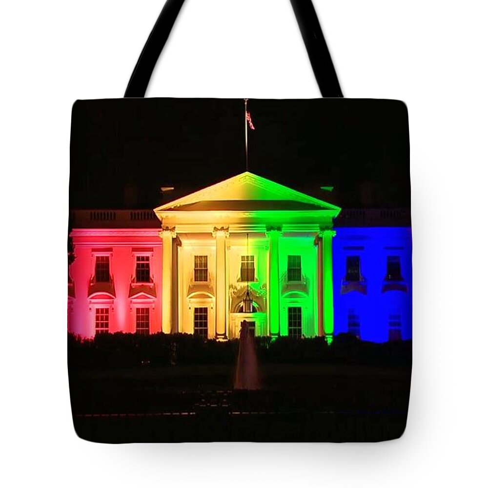 Rainbow Tote Bag featuring the photograph Rainbow White House by Chris Montcalmo