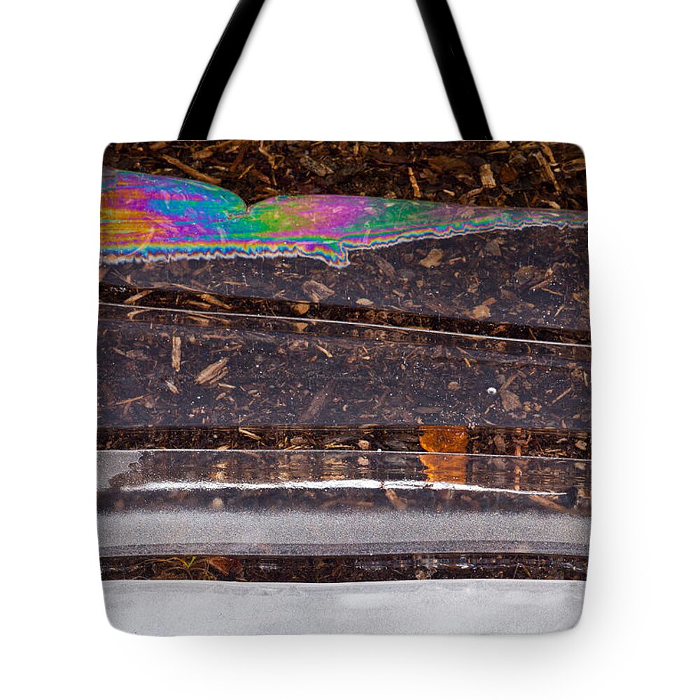 Winter Abstract Tote Bag featuring the photograph Rainbowed Ice by Irwin Barrett