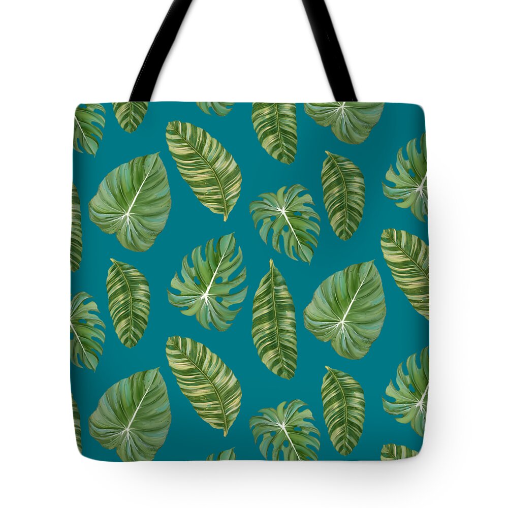 Tropical Tote Bag featuring the painting Rainforest Resort - Tropical Leaves Elephant's Ear Philodendron Banana Leaf by Audrey Jeanne Roberts