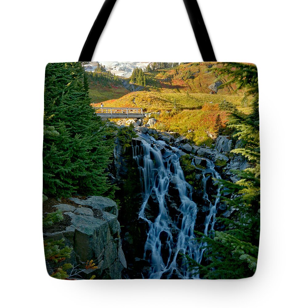 Myrtle Falls Tote Bag featuring the photograph Rainier Myrtle Falls by Adam Jewell