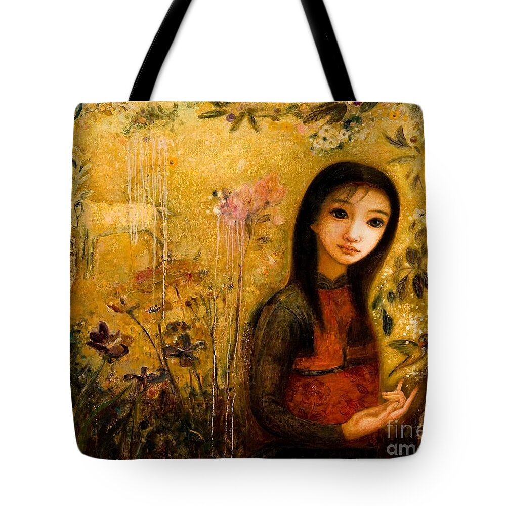 Portrait Tote Bag featuring the painting Raining Garden by Shijun Munns