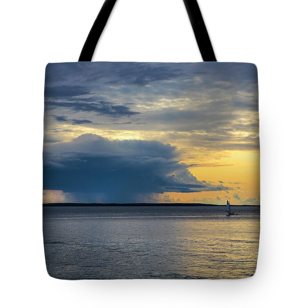 Maine Tote Bag featuring the photograph Rainstorm Offshore by Diane Diederich