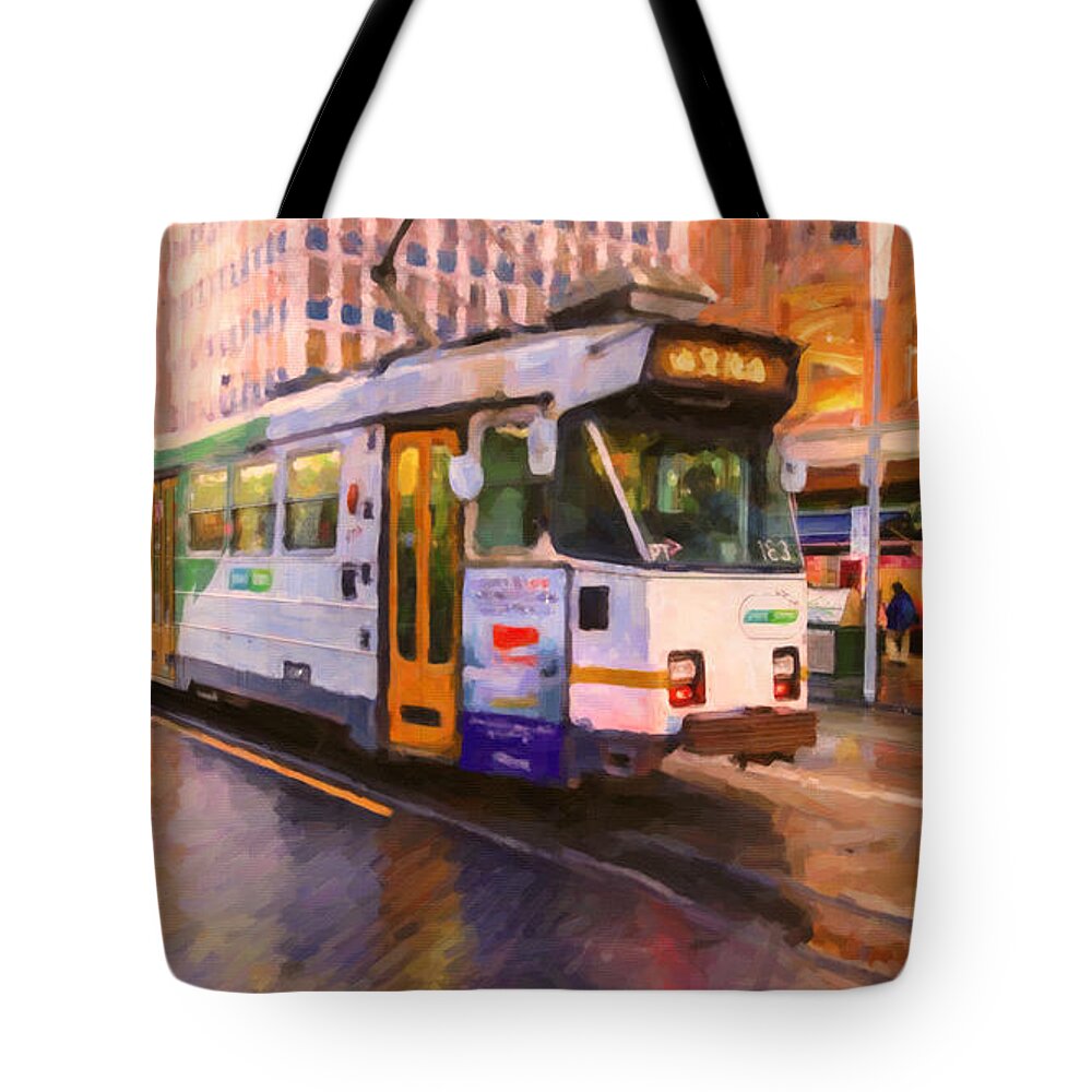 Melbourne Tote Bag featuring the painting Rainy Day Melbourne by Chris Armytage