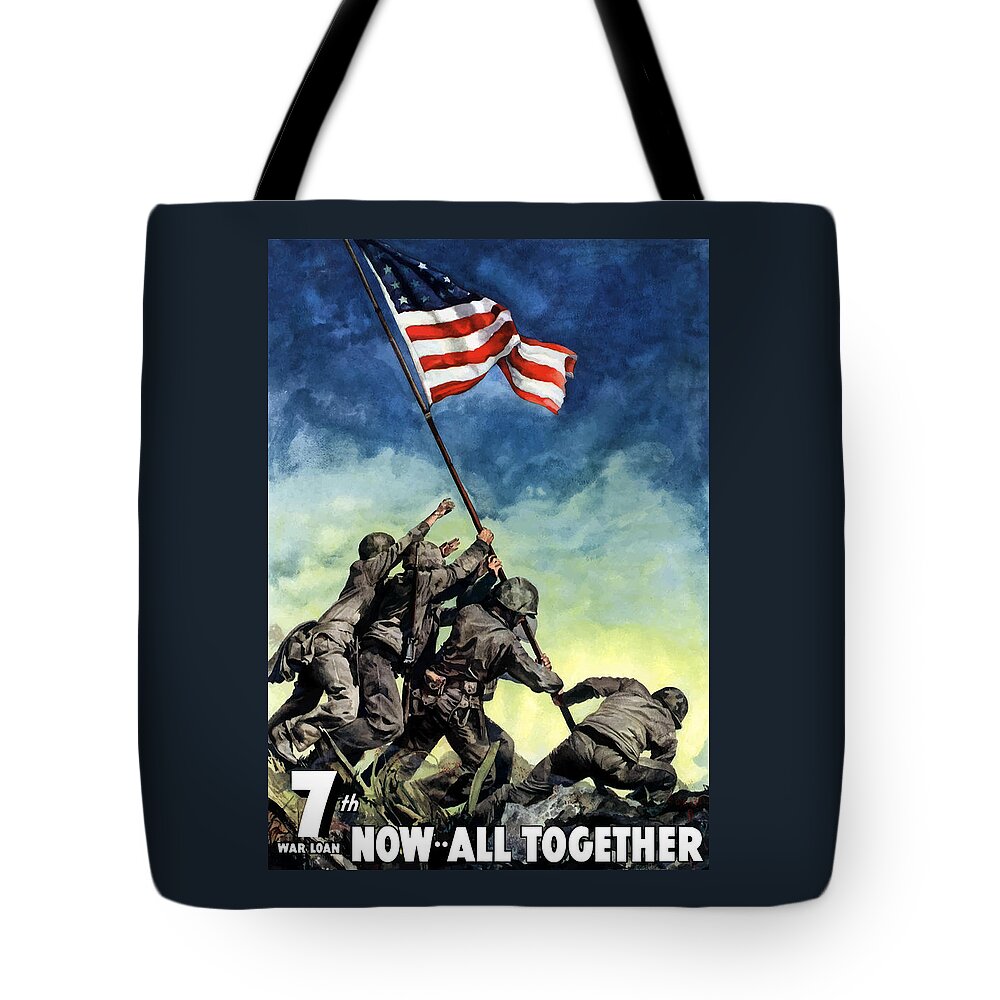 Iwo Jima Tote Bag featuring the painting Raising The Flag On Iwo Jima by War Is Hell Store