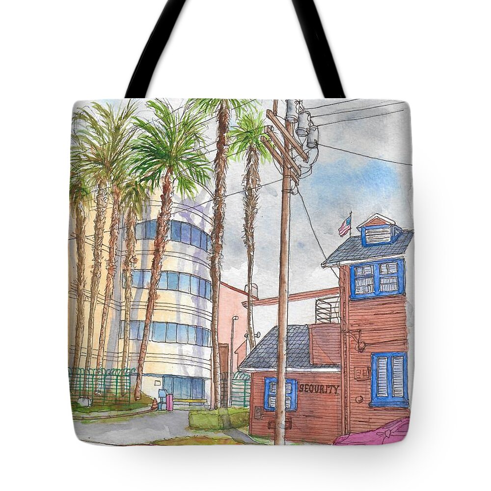 Raleigh Studios Tote Bag featuring the painting Raleigh Studios in Hollywood, California by Carlos G Groppa