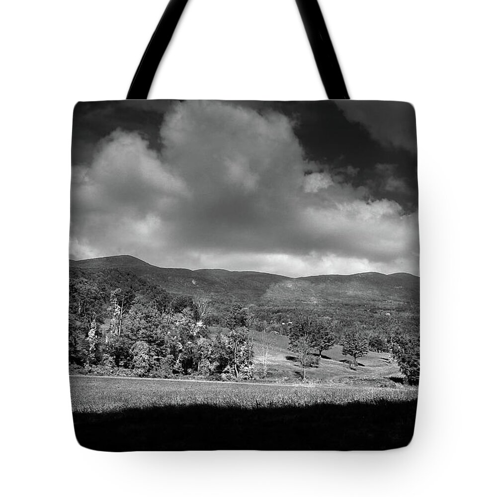 Rand's View Tote Bag featuring the photograph Rand's View in Black and White by Raymond Salani III