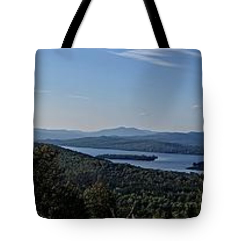 Lake Tote Bag featuring the photograph Rangeley Lake Sunset Panoramic by Russel Considine