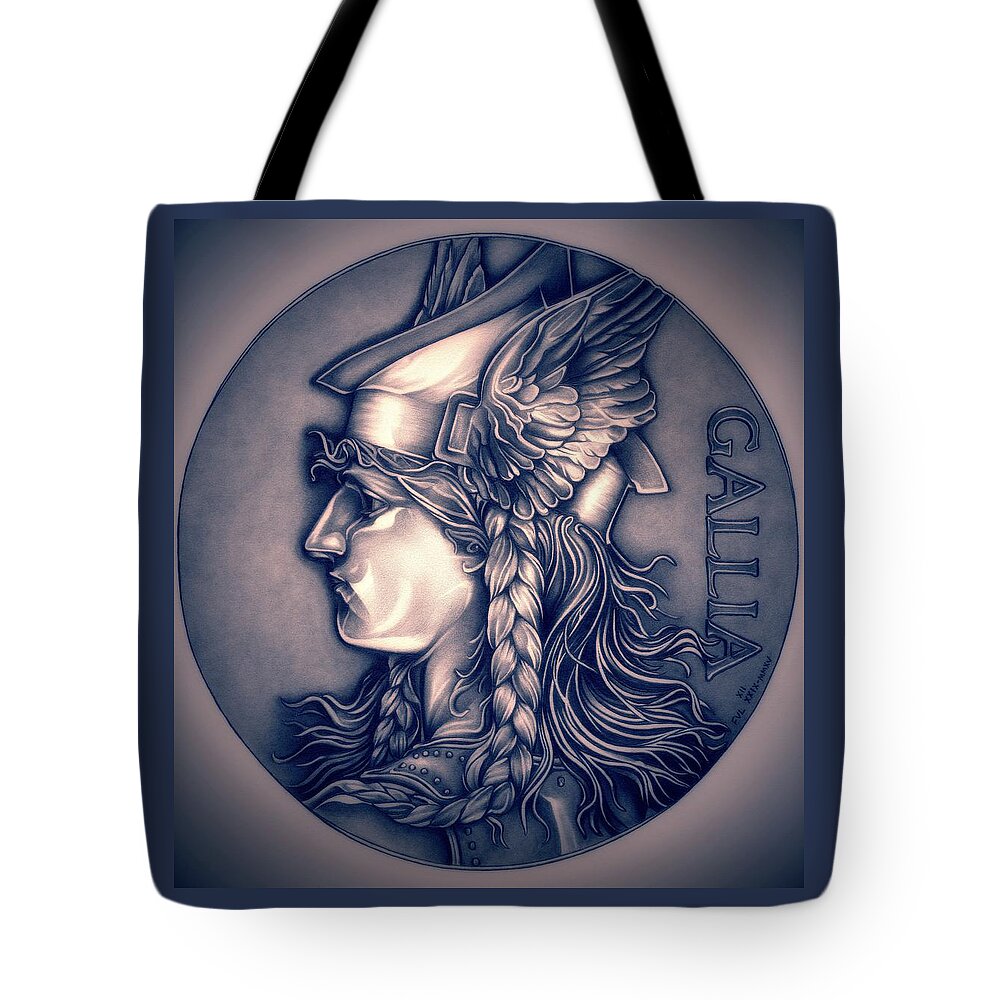 Coin Tote Bag featuring the drawing Rasberry Goddess of Gaul by Fred Larucci