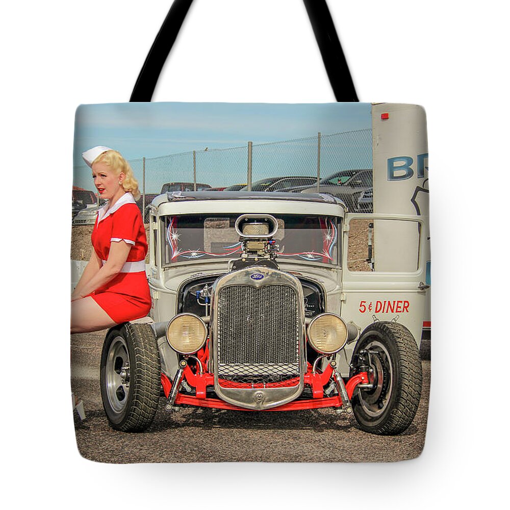 Pinup Tote Bag featuring the photograph Ratrod pinup by Darrell Foster
