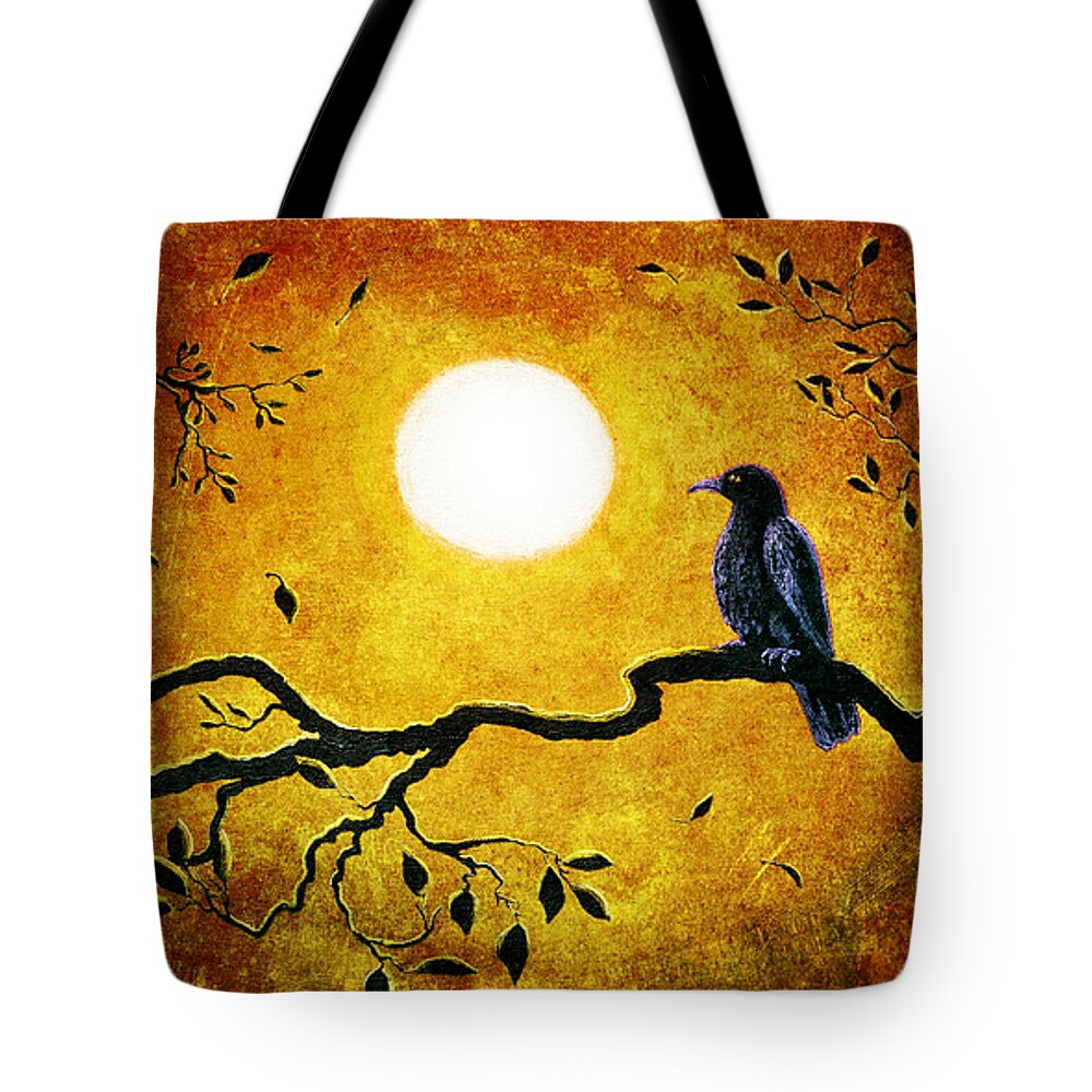 Crow Tote Bag featuring the digital art Raven in Golden Splendor by Laura Iverson