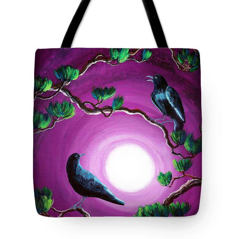 Zen Tote Bag featuring the painting Ravens on a Summer Night by Laura Iverson