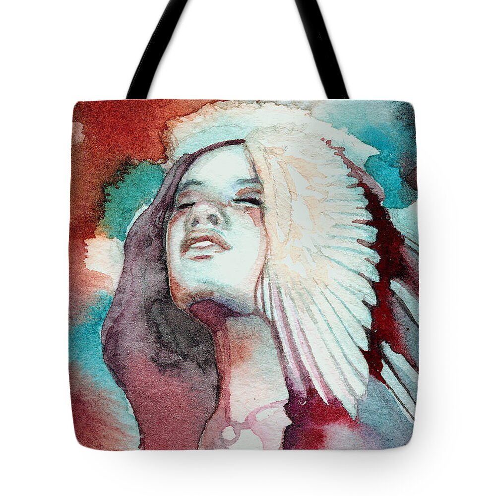 Native American Tote Bag featuring the painting Ravensara by Ragen Mendenhall