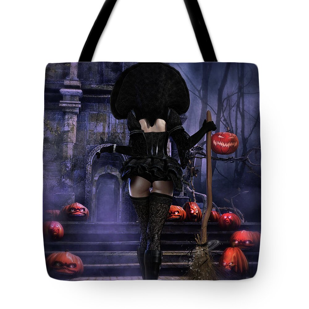 Halloween Tote Bag featuring the digital art Ready Boys Halloween Witch by Shanina Conway
