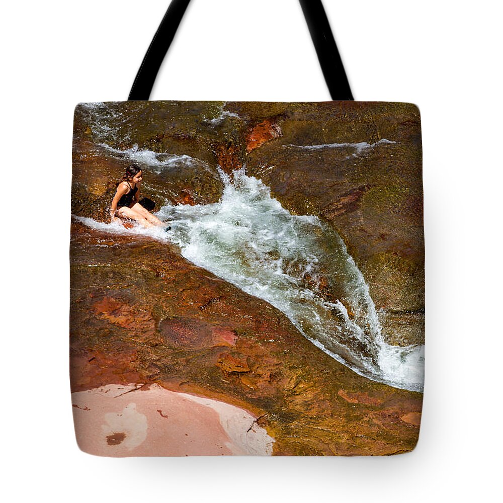 Ready For The Slide Tote Bag featuring the photograph Ready for the Slide by Bonnie Follett