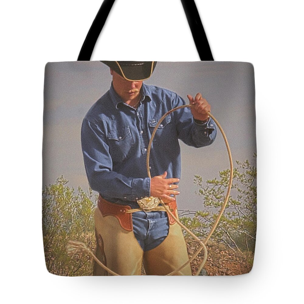 Cowboy Tote Bag featuring the photograph Ready to Draw by Amanda Smith