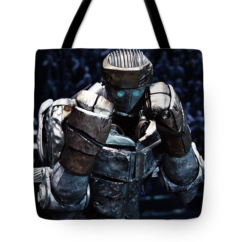 Real Steel Tote Bag featuring the mixed media Real Steel Atom by Movie Poster Prints