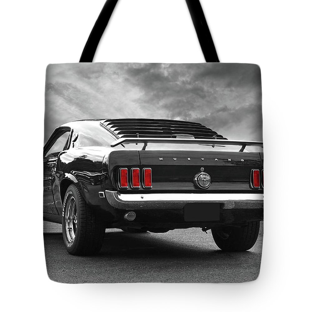 Ford Mustang Tote Bag featuring the photograph Rear Of The Year - '69 Mustang by Gill Billington
