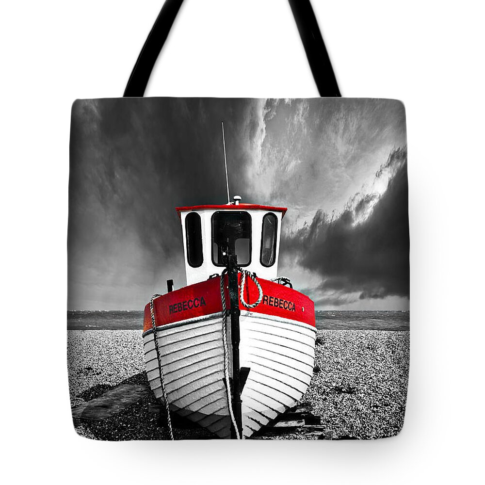 Boat Tote Bag featuring the photograph Rebecca Wearing Just Red by Meirion Matthias