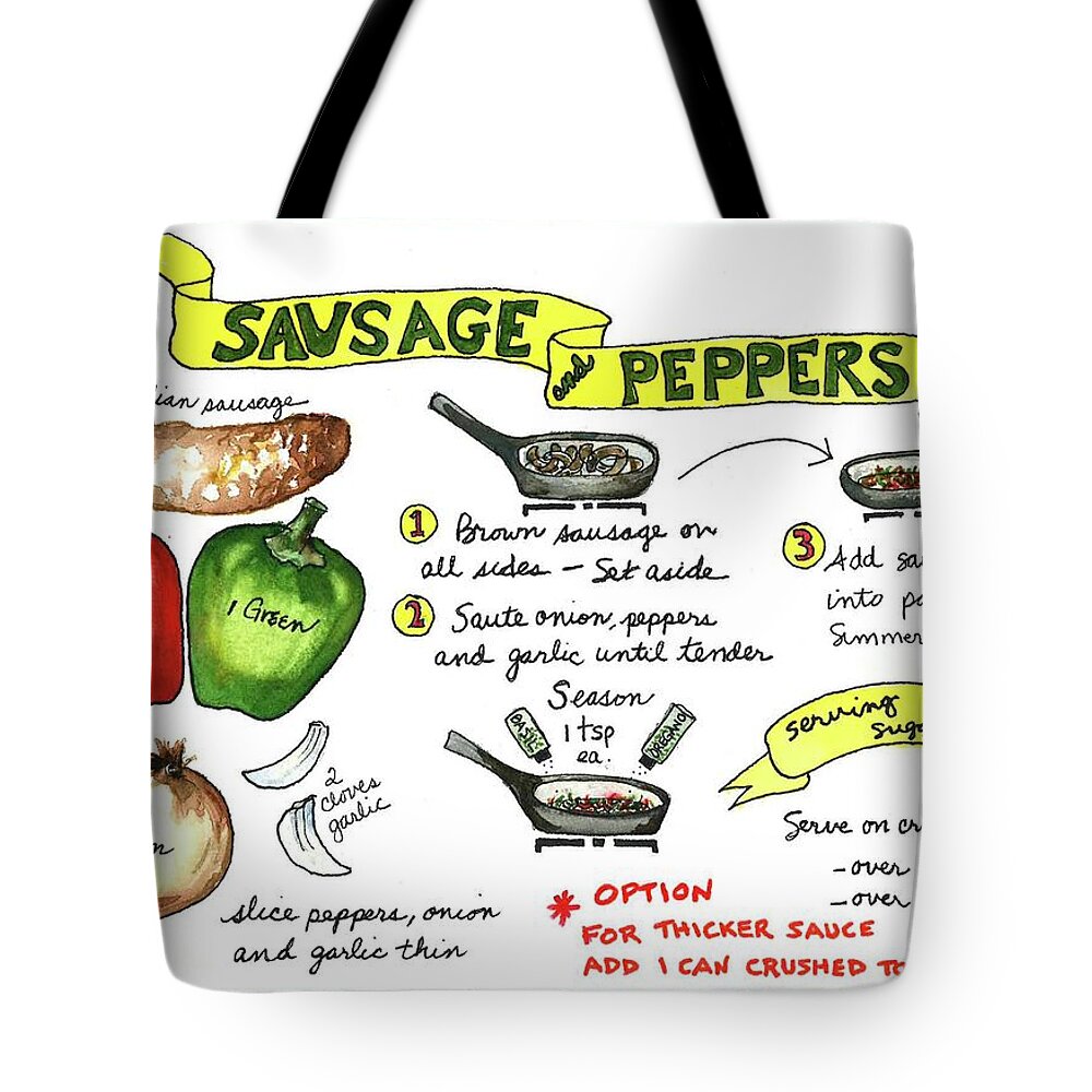 Sausage Tote Bag featuring the painting Recipe Sausage and Peppers by Diane Fujimoto