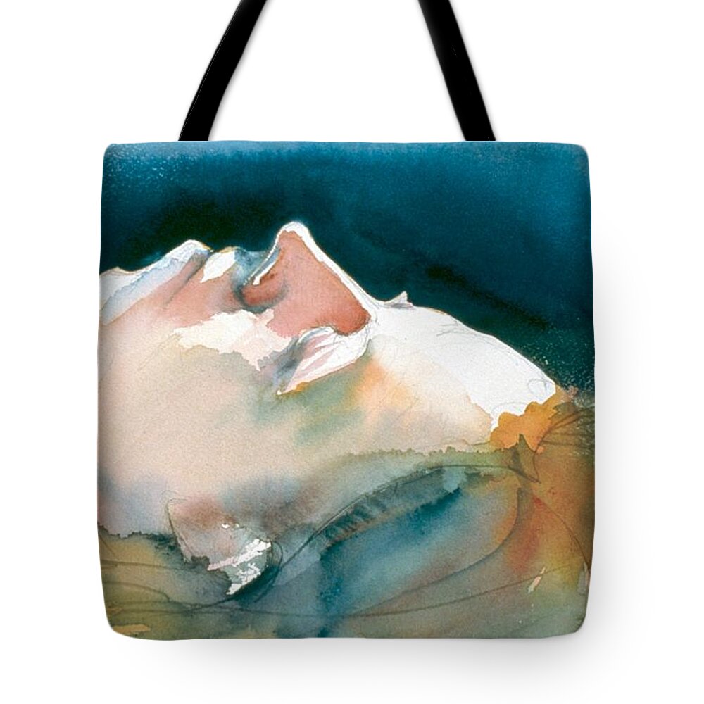 Headshot Tote Bag featuring the painting Reclining Head Study by Barbara Pease