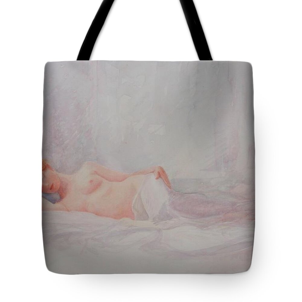 Reclining Nude Tote Bag featuring the painting Reclining Nude 4 by David Ladmore