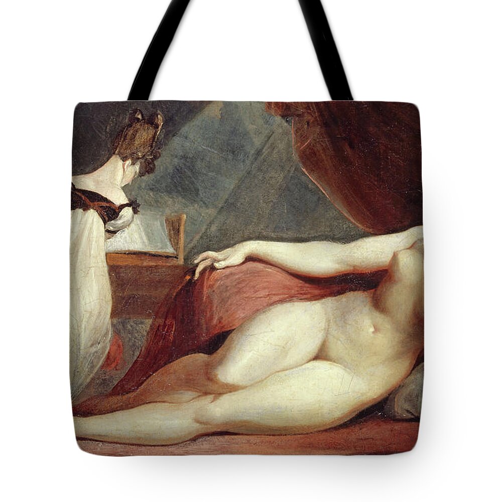 Henry Fuseli Tote Bag featuring the painting Reclining Nude and Woman at the Piano by Henry Fuseli