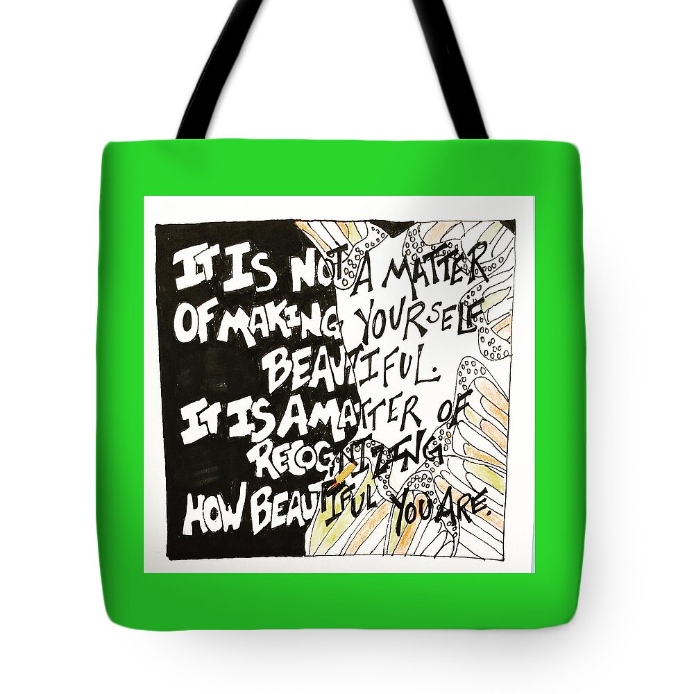 Body Confidence Tote Bag featuring the drawing Recognize by Sara Young