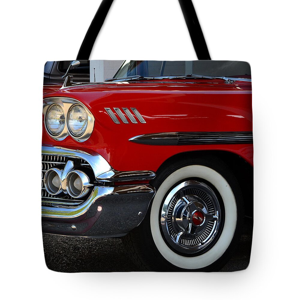  Tote Bag featuring the photograph Red 50's Classic Head Light by Dean Ferreira